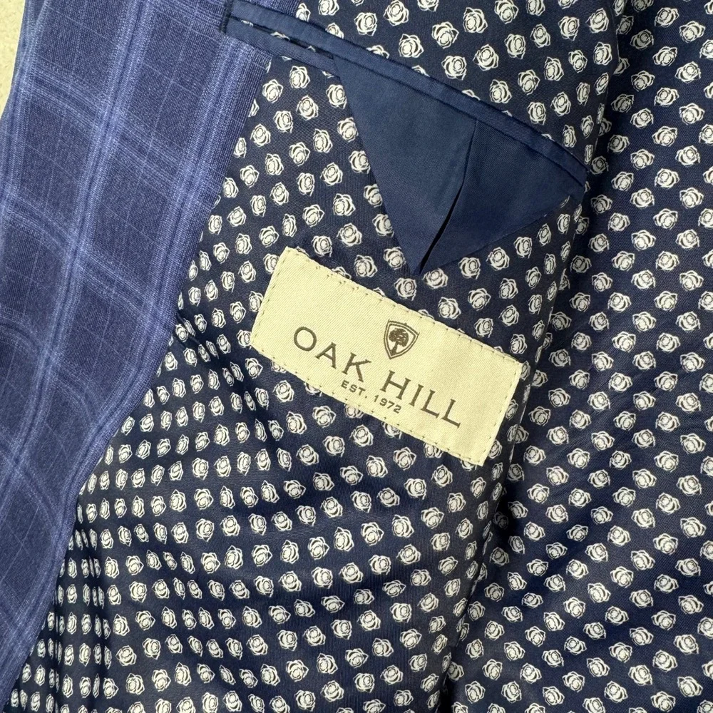 Oak Hill Mens 3XL 56R Plaid Blazer Sport Coat Jacket Bright Blue Casual Preppy